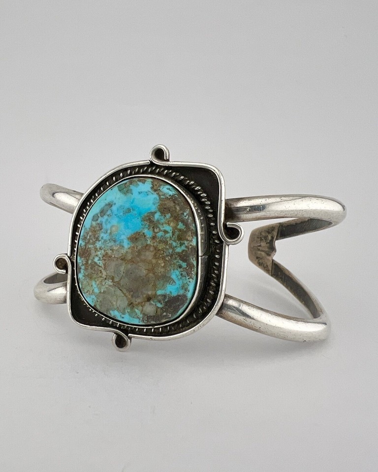 Vintage Navajo Sterling Silver Blue Kingman Turquoise Cuff Bracelet | eBay
