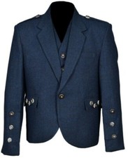 Men's Scottish Blue Wool Argyle Style Jacket 5 Button Vest Kilt wedding jacket