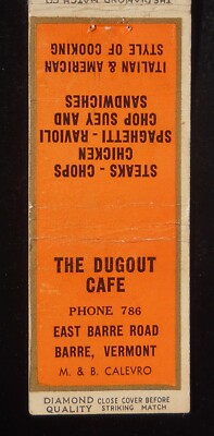 1930s DIAMOND QUALITY The Dugout Cafe Spaghetti Chop Suey M & B Calevro Barre VT