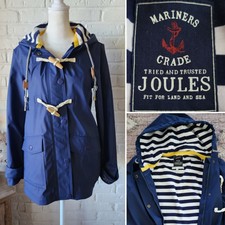 Nwot Joules Rain Coat | Us 4 | Navy Blue, Yellow,white, Stripes, Hood, Pockets
