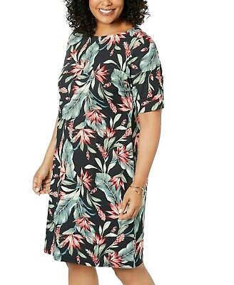 Karen Scott Womens Black Floral Boat Neck Knee Length Shirt