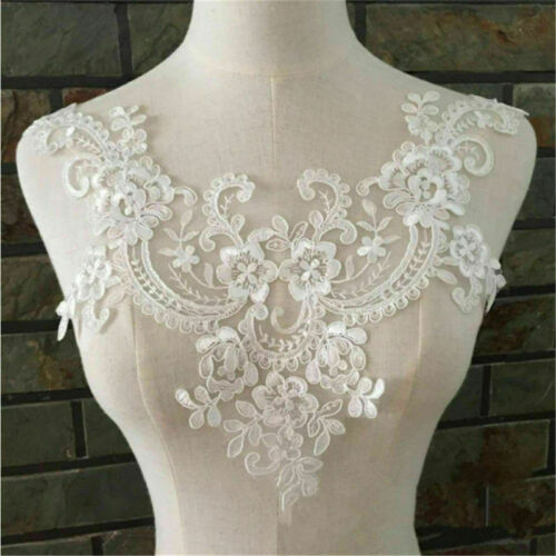 2pcs 3D Lace Floral Wedding Motif Embroidery Applique Sew Cute Dress Trim White - Afbeelding 1 van 4