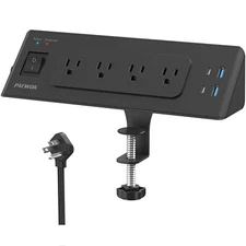 Desk Clamp Power Strip 4 Outlets 4 USB Ports 6.5ft Flat Plug Cord