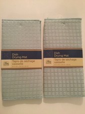 Spring 2 pc kitchen dish drying mat pastel blue 12x18 in