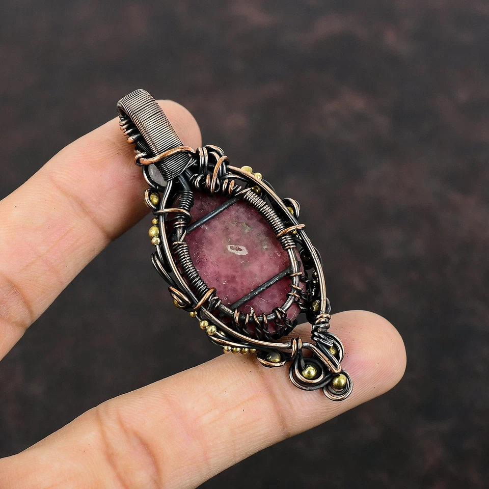 Rhodonite Jewelry Copper Gift For Bestie Wire Wrapped Tree Of Life Pendant 2.76" - Image 4 of 4