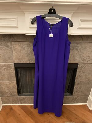 NWT Eileen Fisher Blue Violet Silk Georgette Crepe Scoop Neck F/L Dress  Size XXS | eBay
