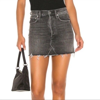 AGOLDE Quinn High Rise Distressed Mini Skirt Black/Gray Raw Hem Spring Size  26