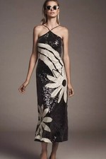 FARM RIO ANTHROPOLOGIE HALTER SEQUIN COLUMN MIDI DRESS NWT SZ L NWT