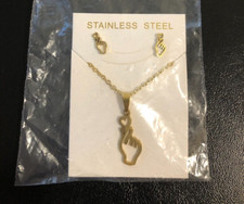 Stainless Steel Heart Pendant in Gold Color Matching Necklace Earring Set NWT