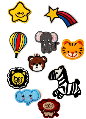Zoo Patch Set of 10 Iron On Embroidered  Lion Tiger Bear Elephant Star Balloon