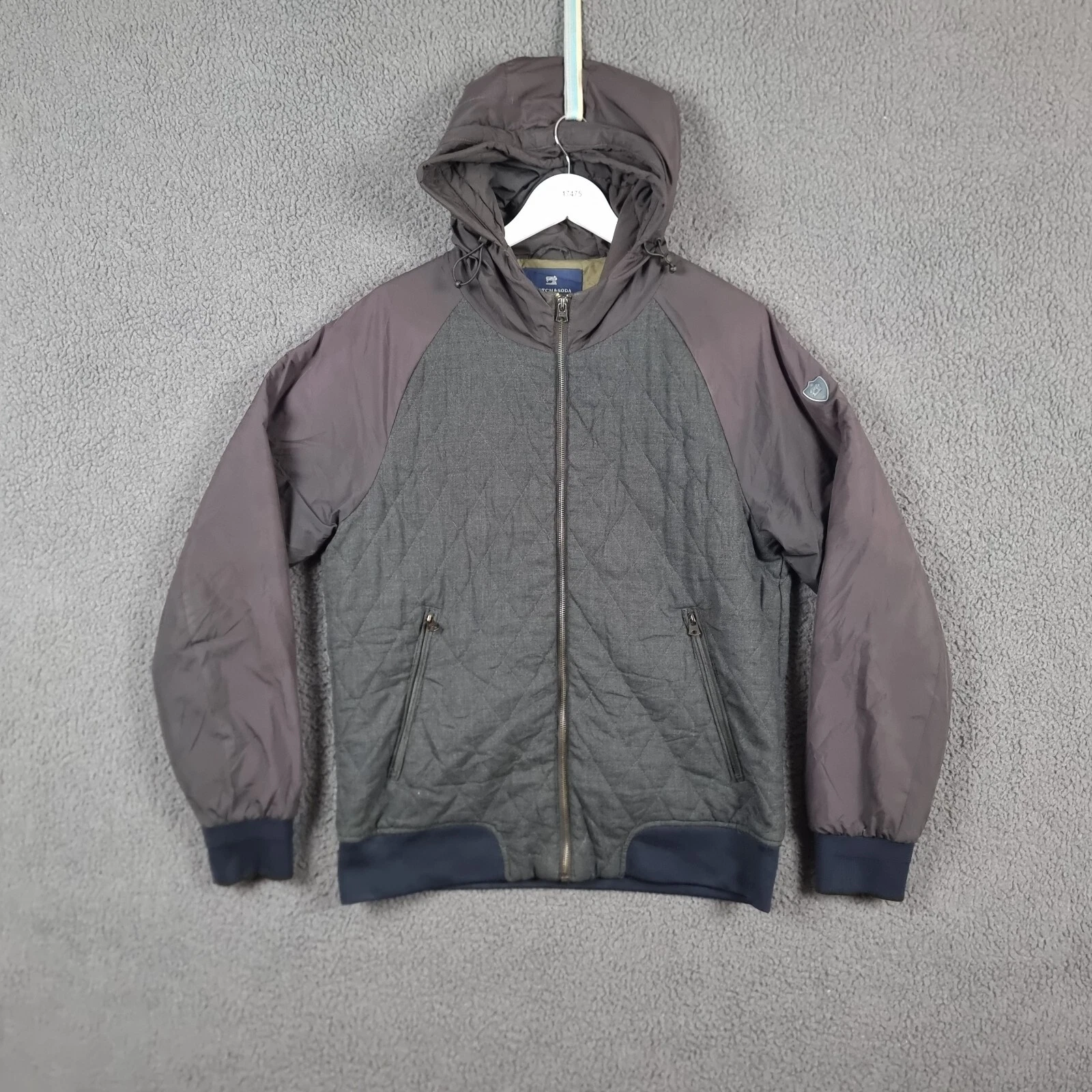 SCOTCH SODA Jacket Mens L Large Grey Quilted Hybrid Wool Blend Hooded Insulated
Opens in a new windo