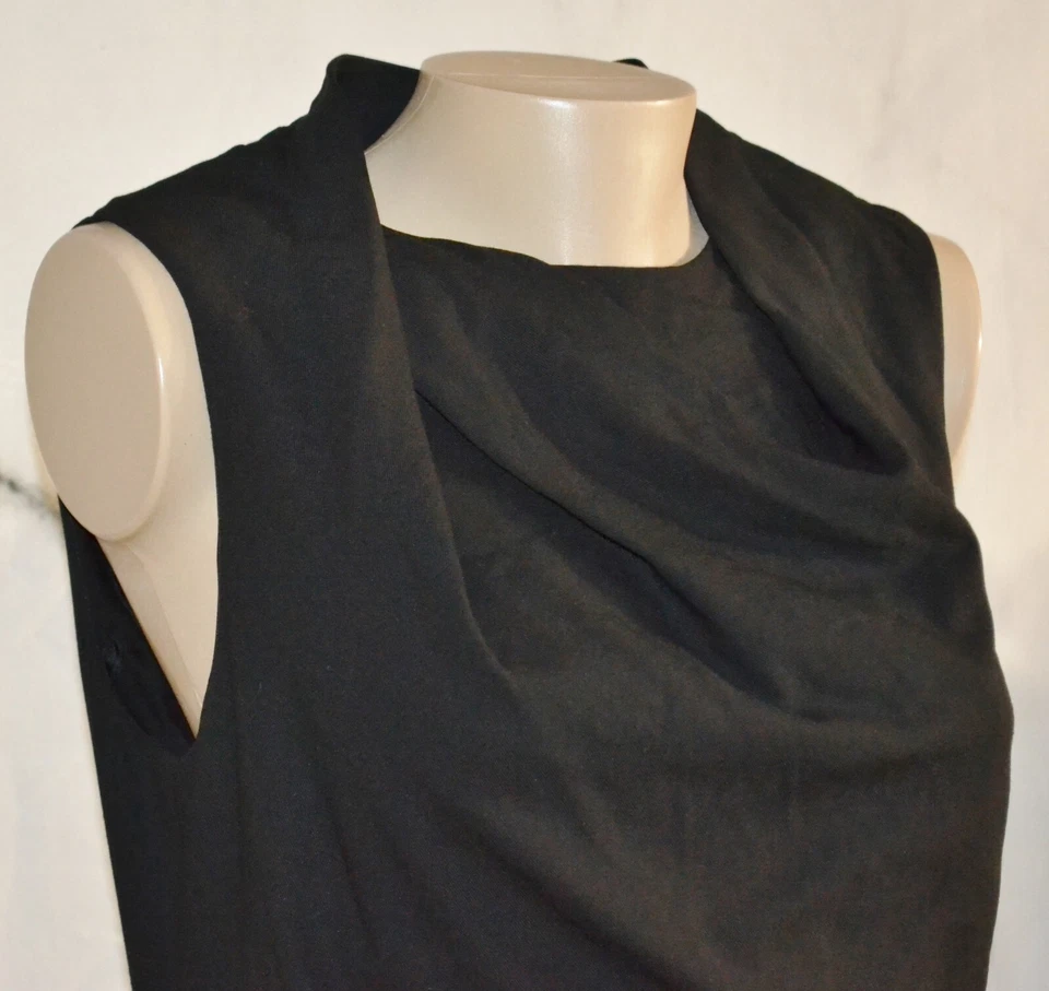 HALSTON HERITAGE NEW NWT Black Draped Sleeveless Dress 8 Lightweight Wool Blend - Image 3 of 4
