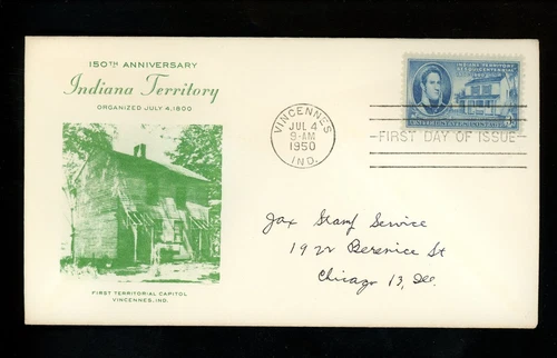 US FDC #996 Grimsland M-18 1950 Vincennes IN Indiana Territory