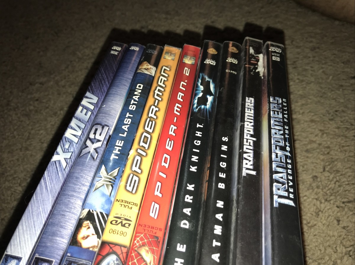 9 Superhero DVDs X-men X2 Last Stand Spider-man Dark Knight Batman