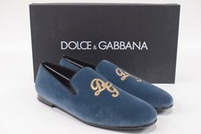 Dolce&Gabbana NWB Loafers / Slippers Sz 42.5 9.5 US Blue Velvet W/ Gold DG Logo 