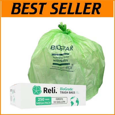 250 Count Oxo-Biodegradable 33 Gallon Trash Bags - Green Eco-Friendly Solution