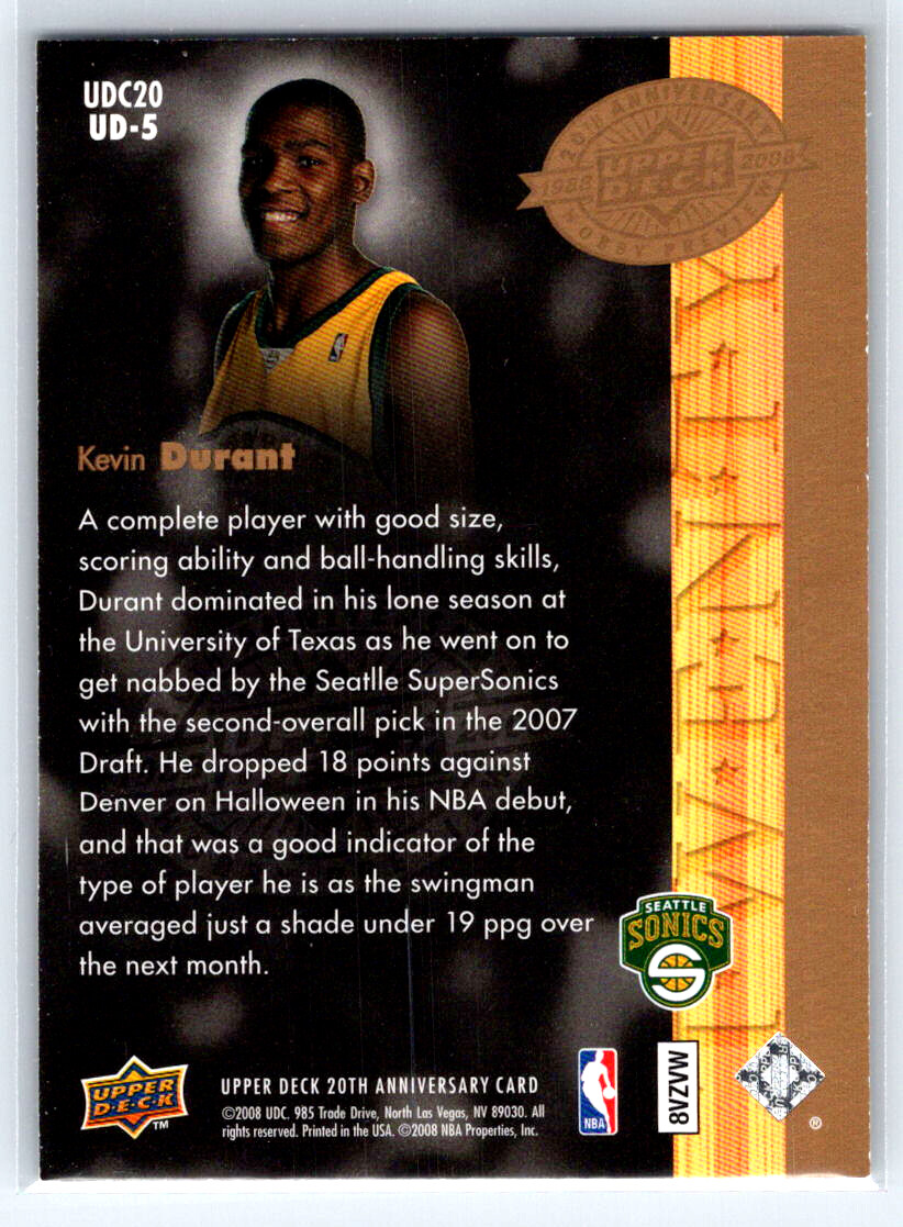 2008 Upper Deck 20th Anniversary Kevin Durant #UD-5 Seattle