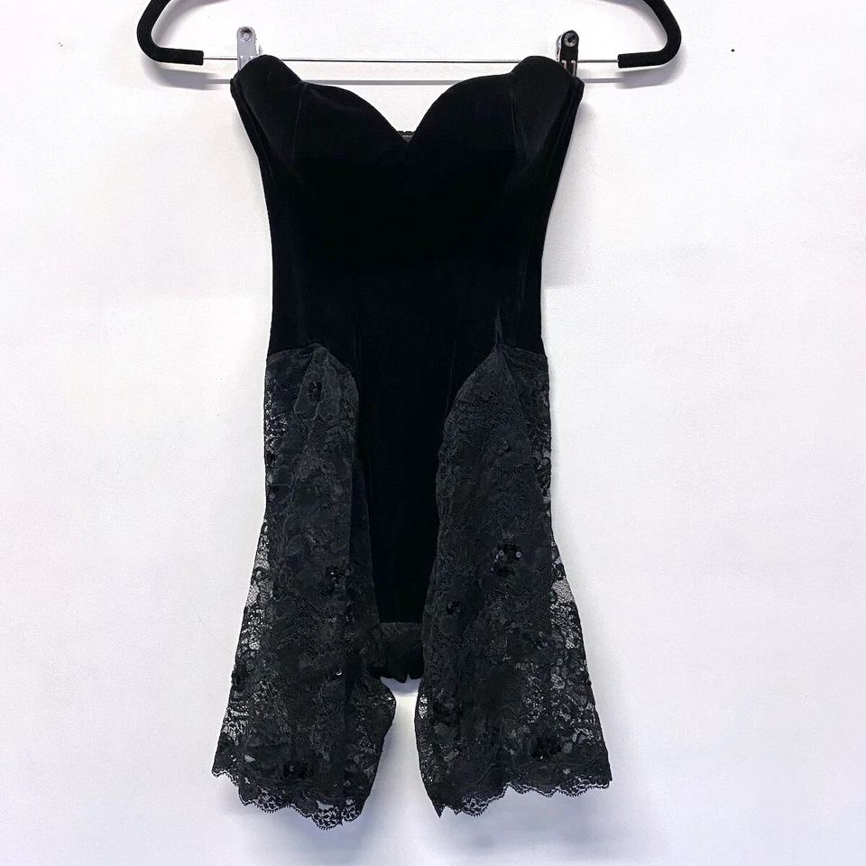 De Colección Años 90 $365 La Perla Negro Terciopelo Body Bustier con Encaje Lentejuelas Pantalones Cortos 34 M B Foto 2 de 4