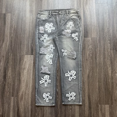 Chrome Hearts ハンカチ グレー Guapi Men's 40x32 Embroidered Patch Jeans Gray Chromeheart Denim
