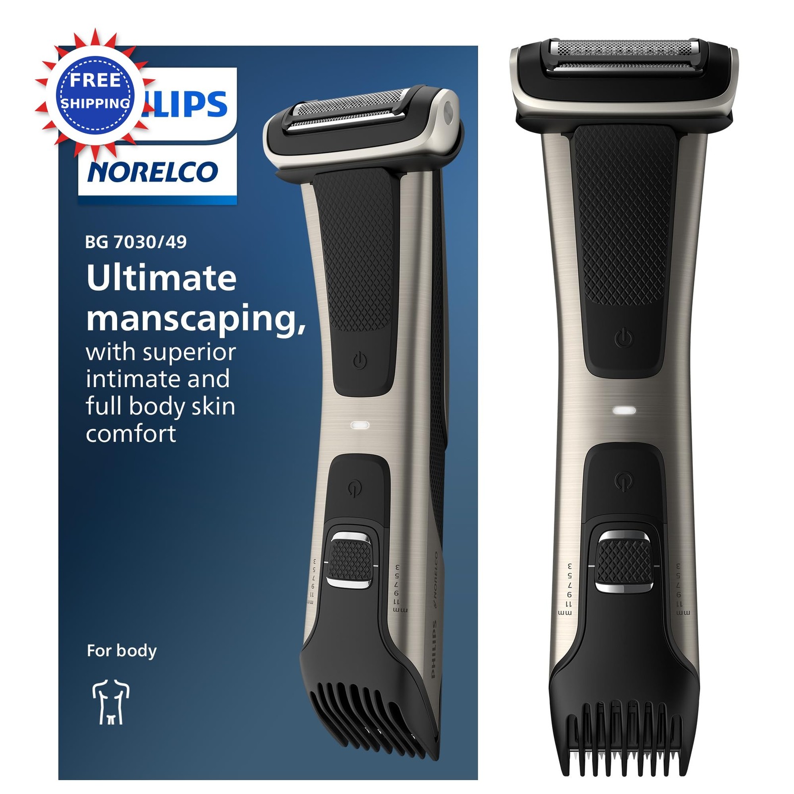 Philips Norelco Bodygroom 7000 Series Showerproof Groin and Body Trimmer