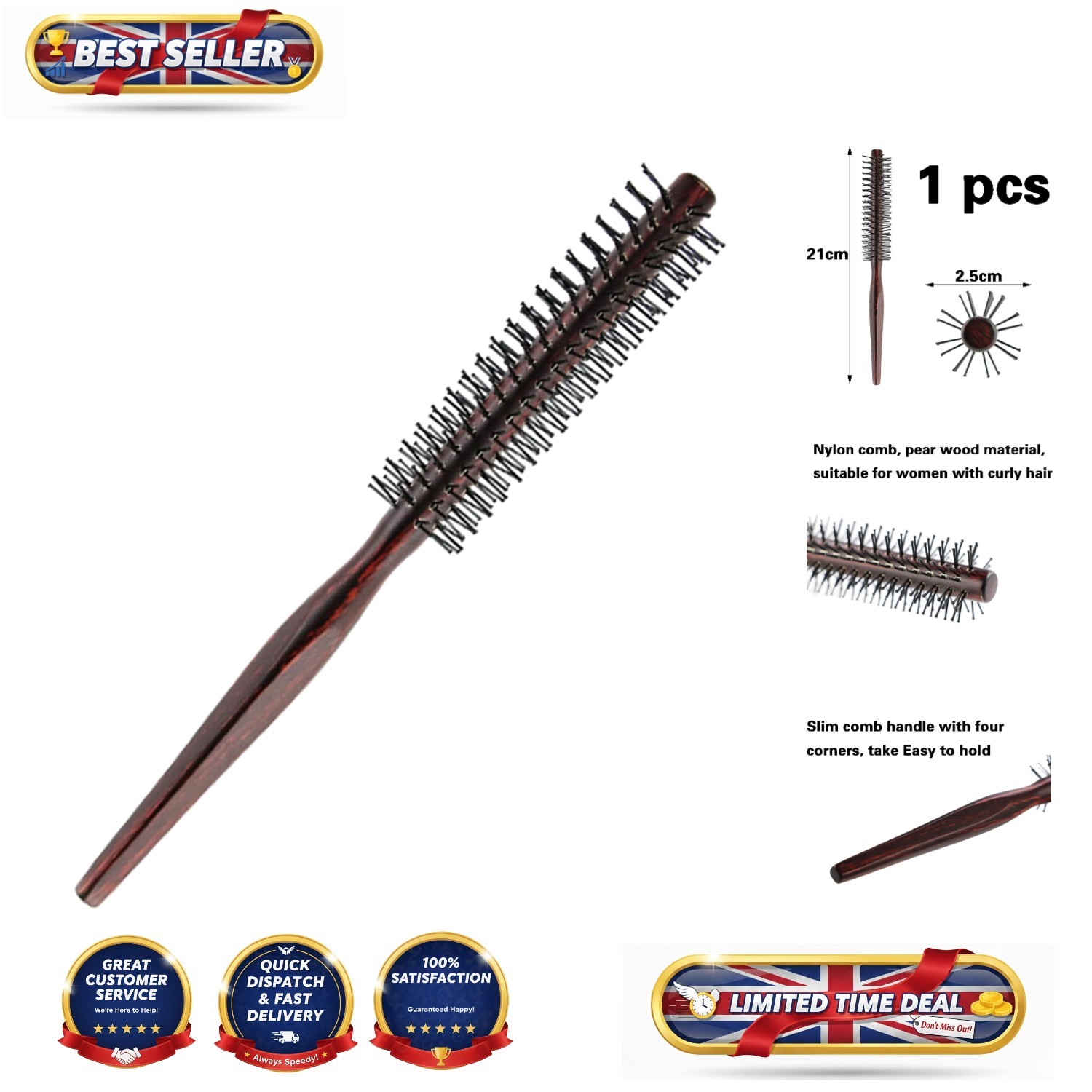 Elegant Round Hair Brush with Massaging Nylon Bristles - 21cm for Men & Women