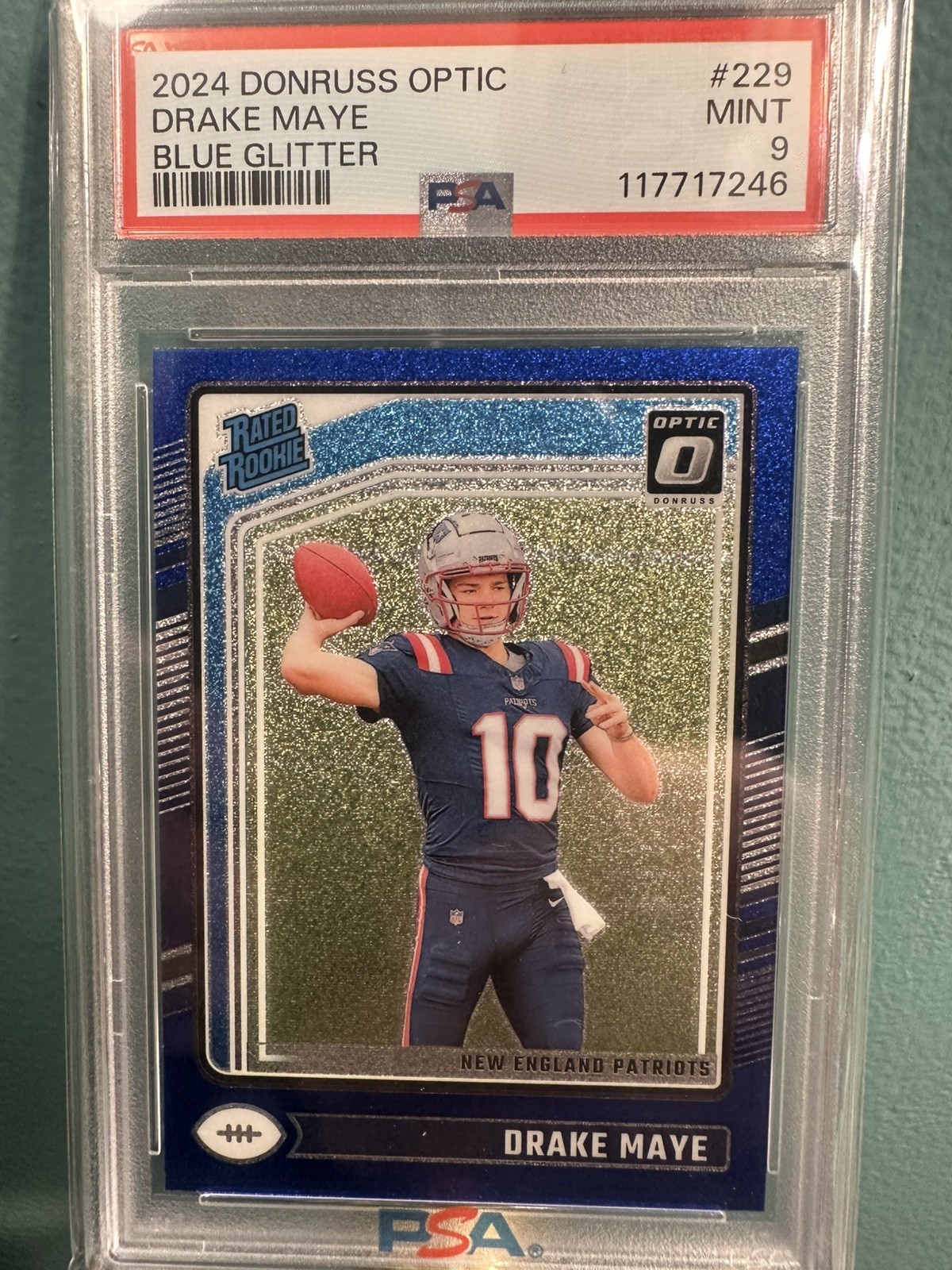2024 PANINI DONRUSS OPTIC BLUE GLITTER #229 DRAKE MAYE PSA 9 Patriots MVP