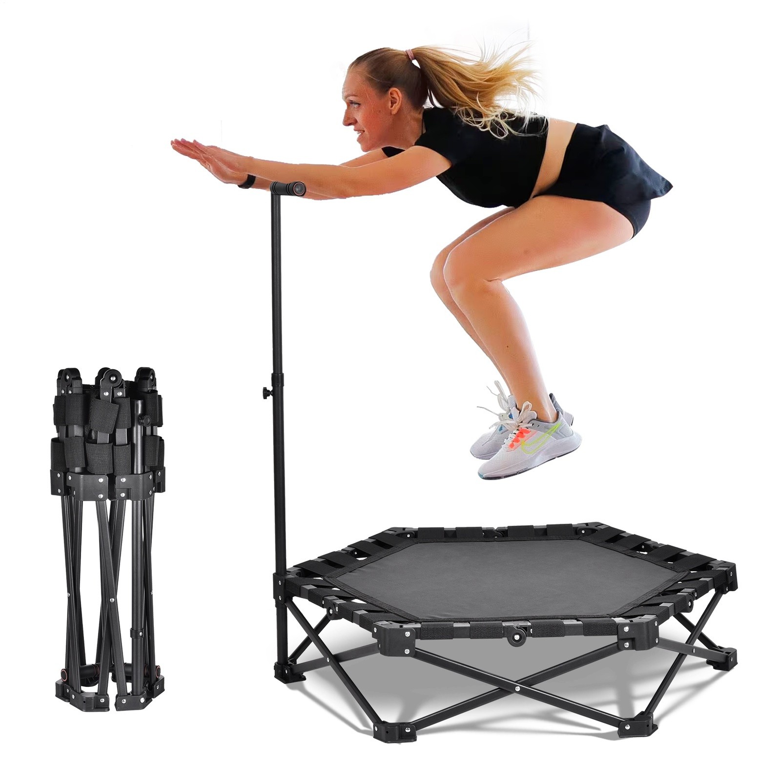 Fitness Trampolin für zuhause, mit Haltestange