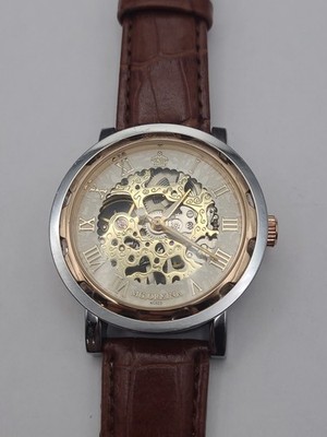 ORKINA Mens Skeleton Mechanical Watch Brown Band 