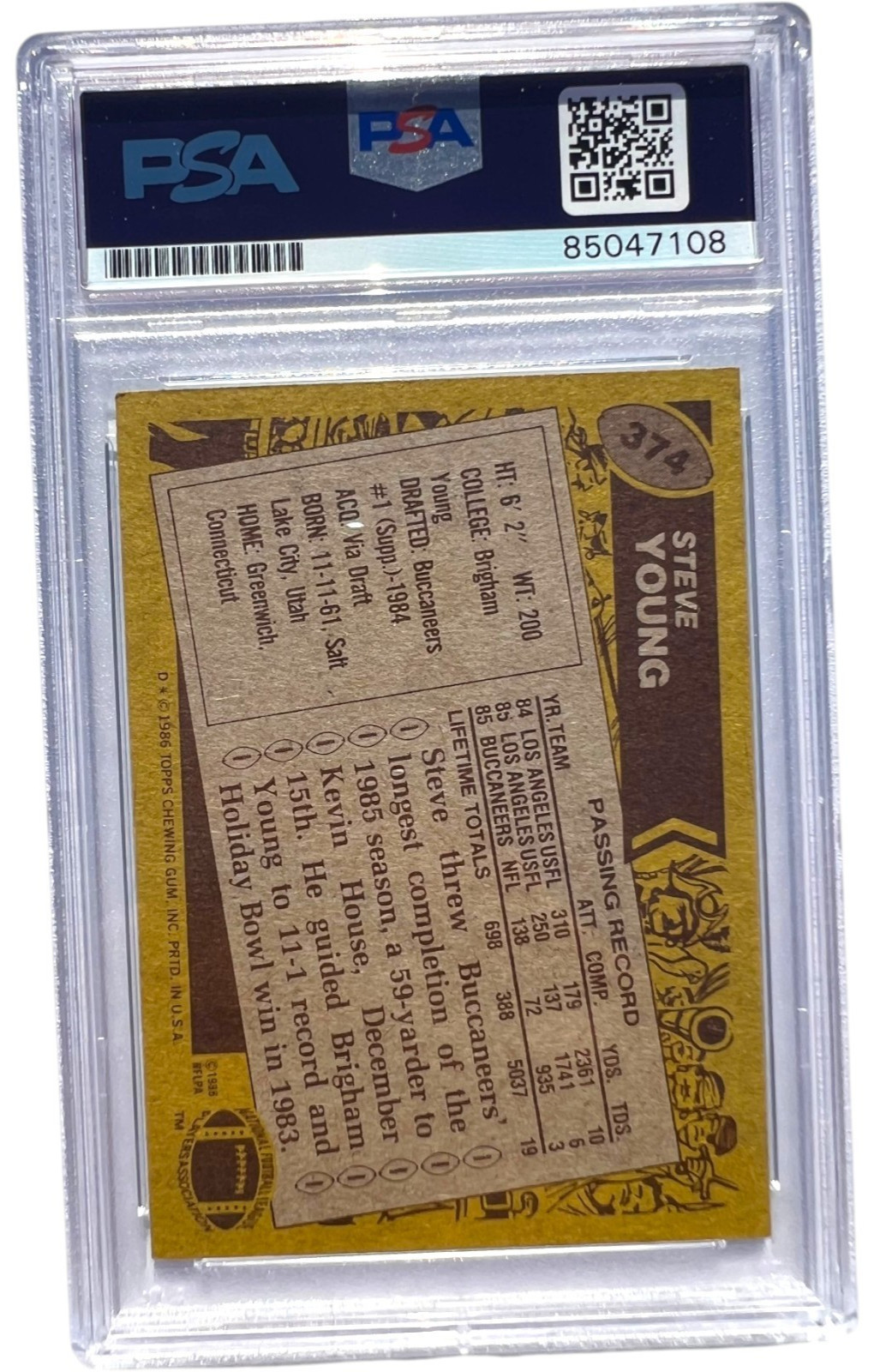 STEVE YOUNG Signed 1986 TOPPS RC Rookie Card PSA AUTHENTIC AUTO PSA 10 view 2