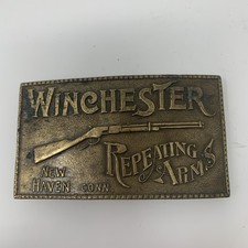 Vintage Winchester Repeating Arms Brass Belt Buckle Rifle New Haven CT Western