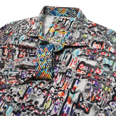 Robert Graham Button Up Shirt Mens Large Multicolor Pixel Digital Glitch Classic
