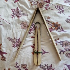 2 x Vintage Wooden Laundry Washing Tongs - Boiler, Dolly Tub, Clothes