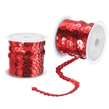 2Pcs 5 Yards x 0.24 Inch Flat Sequin Strip Spangle Sequins Trim Red