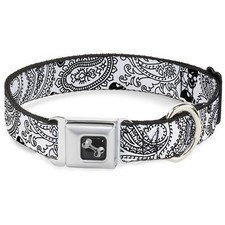 Dog Collar Bone Bandana/Skulls White/Black WIDE-Medium 16-23"