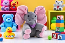 Singing Peek A Boo Elephant Animated Plush Toy for Babies Pink Ears Cute Gift