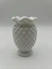 Vintage Fenton Hobnail White Milk Glass 8 Point Crimped Miniature Vase 3 1/2