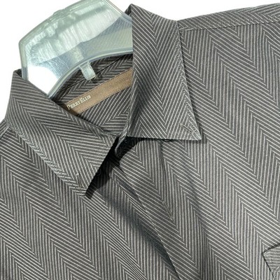 Perry Ellis Dress Shirt Mens Medium Brown Herringbone 100% Cotton Long Sleeve