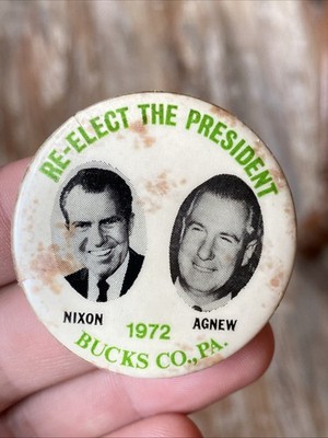 BUCKS COUNTY PA Re-Elect Richard Nixon Spiro Agnew Vice President pinback button