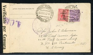 AMG-SICILY Postal History LOT #9 SEP 1944 2.50L ACS CATANIA RR - US APO 650 $$$