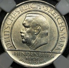 3 Reichsmark 1929 J Berlin Weimar Constitution Germany UNC NGC Only 342K Silver!