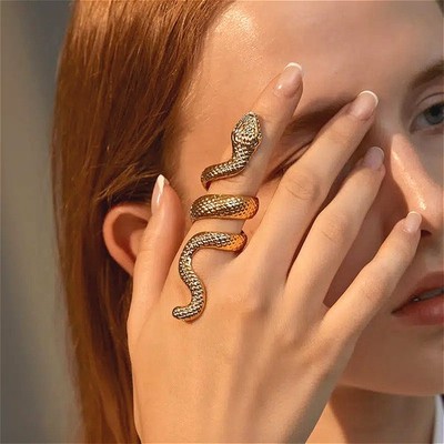 Snake Pattern Ring Punk Style Metal Animal Exaggerated Opening adjustable Ring