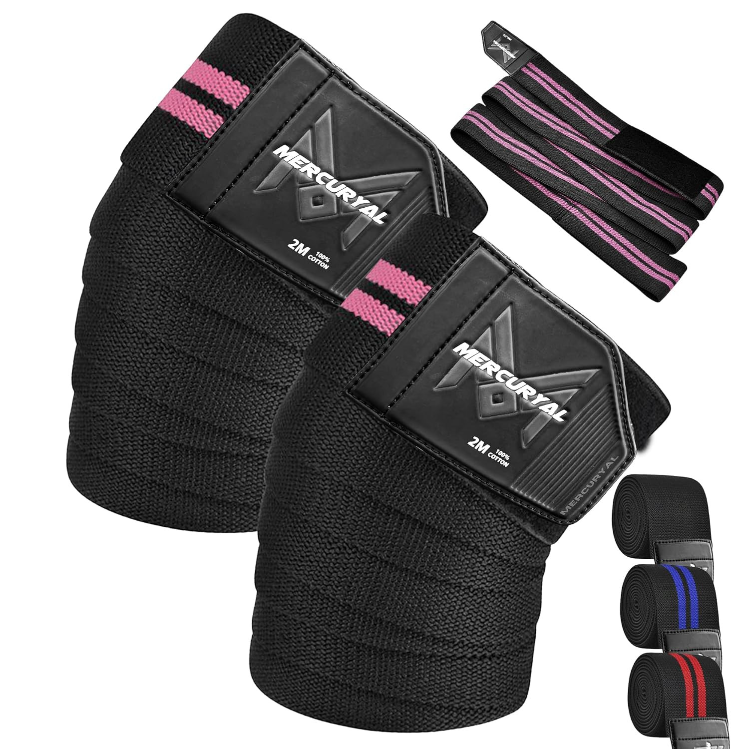 MERCURYAL Pack 2 Rodillera Gimnasio Powerlifting, Elástico 2M – Rodilleras Gym -