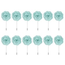 12Pcs Groom Boutonnieres Rose Boutonnieres Pins 3.5"x1.6" for Wedding Ocean Blue