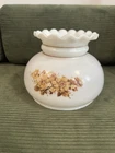 Vintage White Milk Glass Hurricane Lamp Shade Brown Floral Scalloped 7”