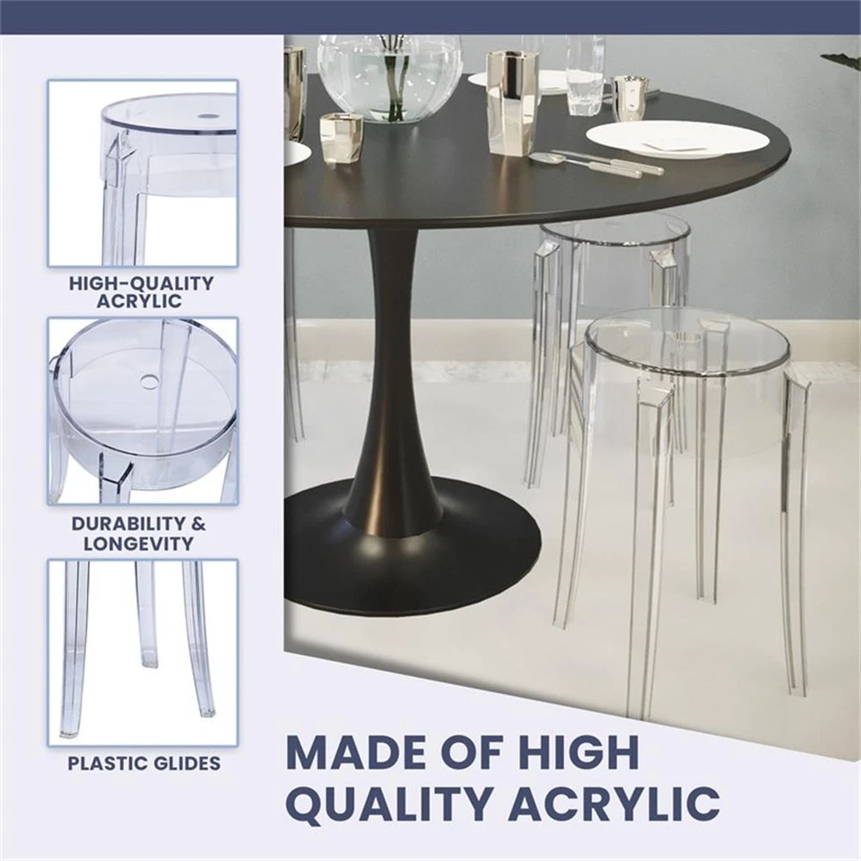 LeisureMod Averill Modern Plastic Dining Stool for Dining Room Clear - Single - Image 3 of 4