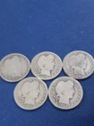five old silver barber quarters. #2