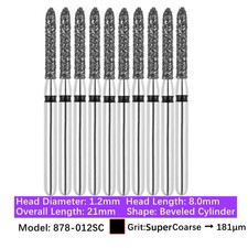 Vakker Dental Bevel Cylinder FG Diamond Burs 878-012SC Super Coarse 10/pk