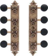 Golden Age A-style Mandolin Tuners, Relic brass with black knobs