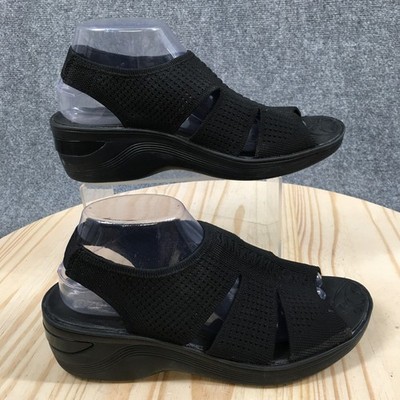 Bzees Sandals Womens 9.5 M Black Double Up Slingback Straps Open Toe Comfort