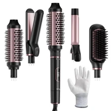 4 In 1 Hair Styling Set Professional Instant Heat Curling Wand Brush Flat Iron